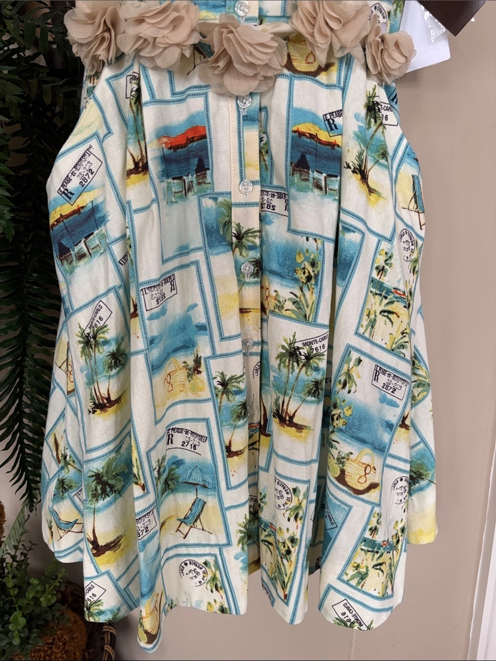 Brand New Taylor Tropical Print Button Down Shirt Dress Short Sleeves Belted - Picture 4 of 16